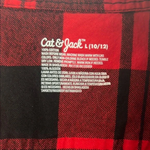 Cat& Jack Boy’s Red and Black Plaid Shirt Size Large - Picture 2 of 9